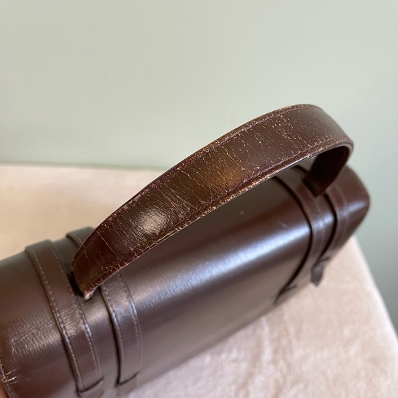 Vintage Saks Fifth Avenue Womens Brown Snap Leather Top Handle Flap Over Handbag - Picture 10 of 16
